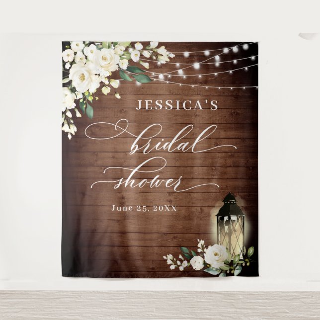 White Roses Lantern Wood Bridal Shower Backdrop (Front)