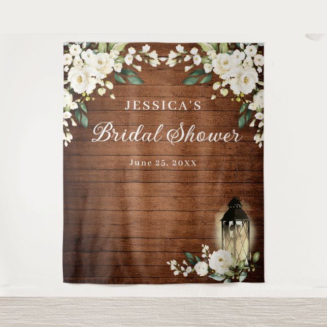 White Roses Lantern Wood Bridal Shower Backdrop (Front)