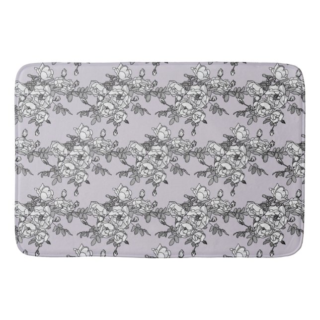 white roses lavender background bath mat (Front)