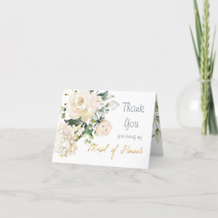 White roses Maid of Honor Thank You card