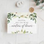 White Roses Matron of Honor Proposal Card<br><div class="desc">Pop the question with this lovely card! Easily edit the name and the message on the back - then add to cart!</div>