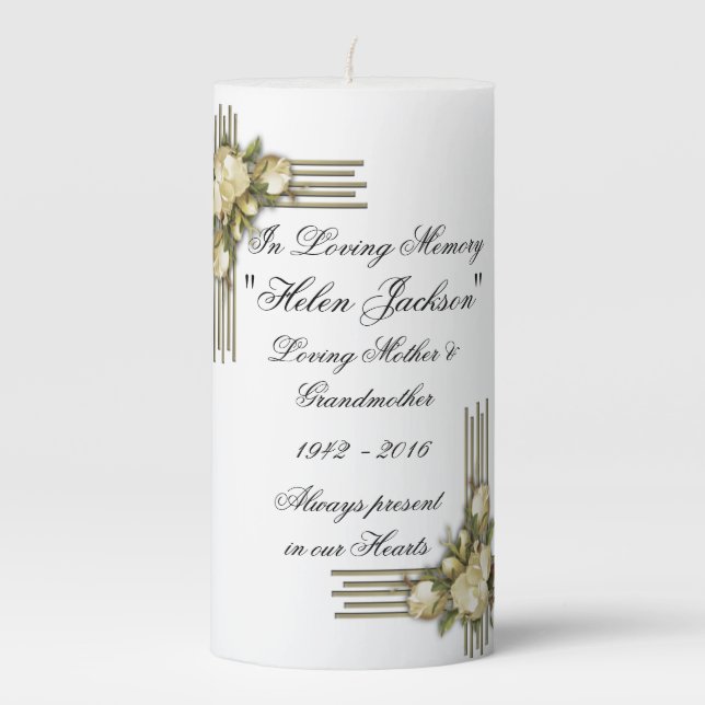 White Roses Memorial Candles Decoration (Front)