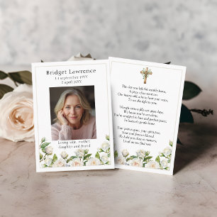 White Roses Memorial Photo Prayer Card