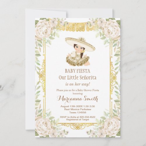 White Roses Mexican Fiesta Baby Shower Invitation