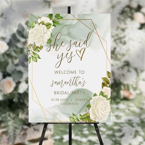 White Roses Minimal Script Bridal Shower Sign