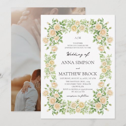 White Roses Modern Elegant Classic Wedding  Invitation