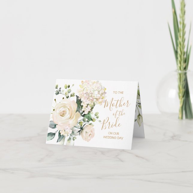 White roses, Mother of the Bride Wedding Thank You Card (Front)