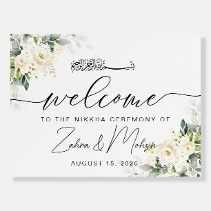 White roses Nikkah Wedding Welcome sign, Nikkah Foam Board