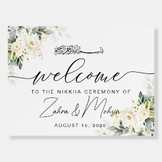 White roses Nikkah Wedding Welcome sign, Nikkah Foam Board