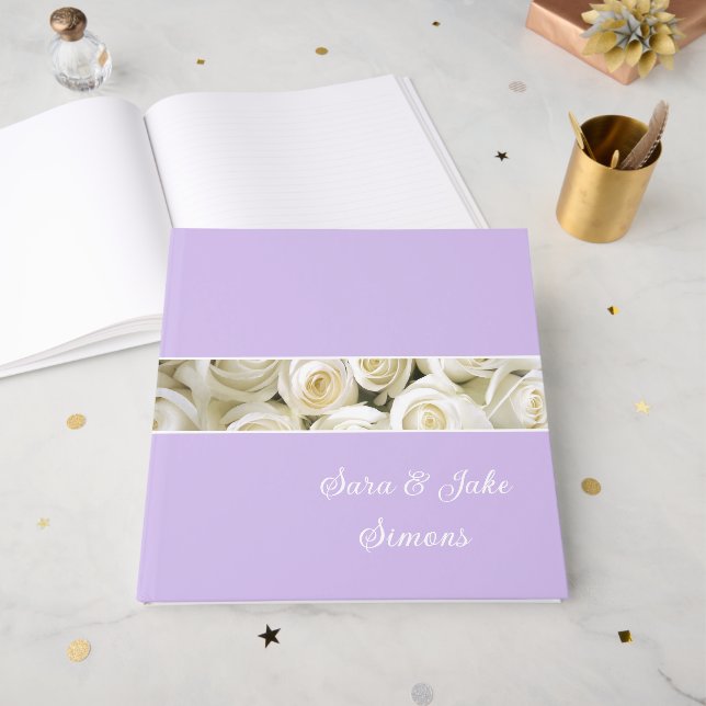 White Roses Non-Foil Foil Guest Book (Front Open)