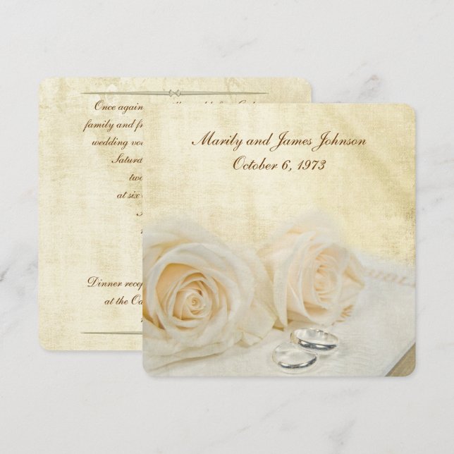 White Roses on Bible Vow Renewal Invitation (Front/Back)