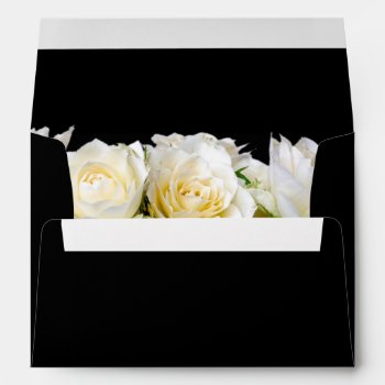 White Roses On Black Floral Wedding Bouquet Envelope by personalized_wedding at Zazzle