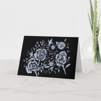 White Roses On Black Greeting Card by aftermyart at Zazzle
