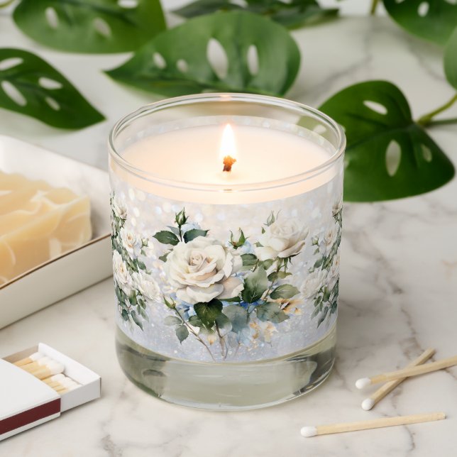 White Roses on Bokey Scented Candle (Lit)