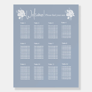 White Roses on Dusty Blue Seating Chart Foam Board