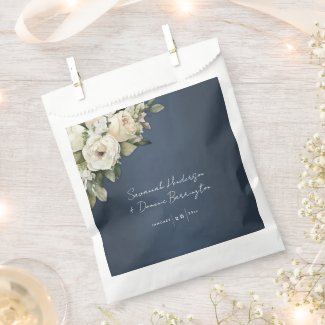 White Roses on Dusty Blue Wedding 