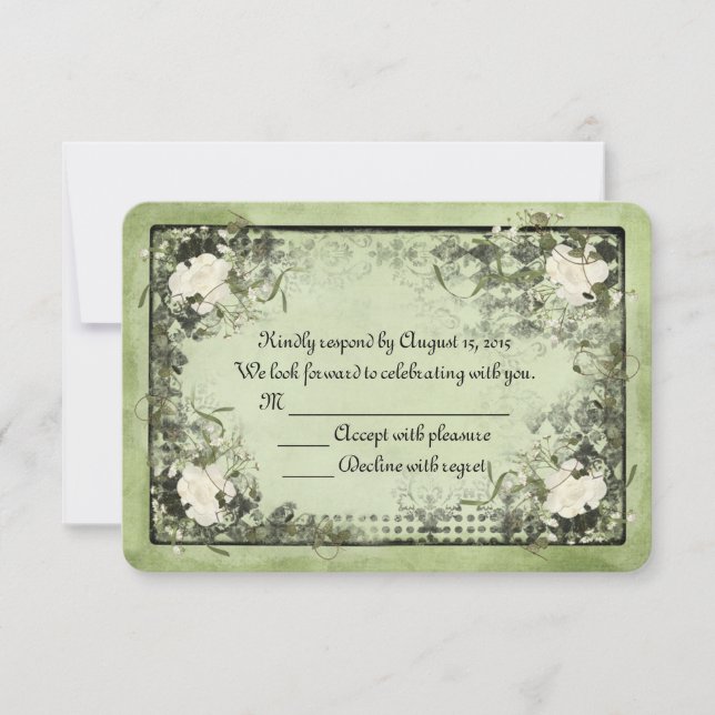 white roses on green with black frame RSVP (Front)