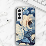 White Roses on Indigo Blue Background<br><div class="desc">Antique white roses and daisies on a rich indigo blue background.</div>