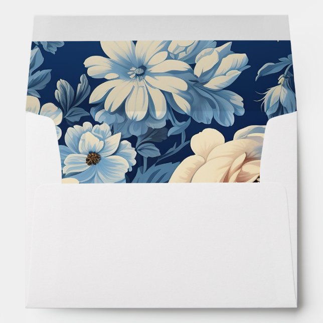 White Roses on Indigo Blue Background Envelope (Back (Bottom))
