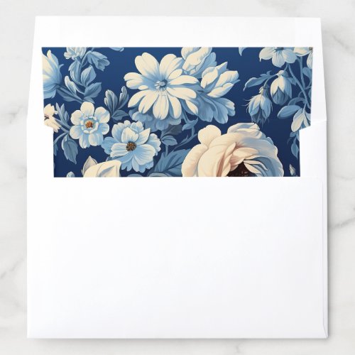 White Roses on Indigo Blue Background Envelope Liner