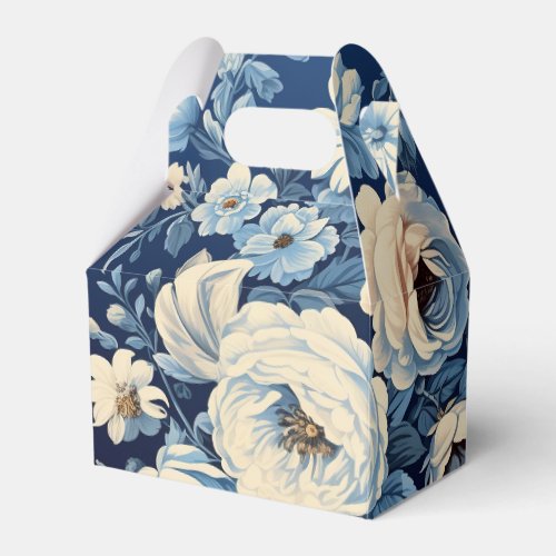 White Roses on Indigo Blue Background Favor Boxes