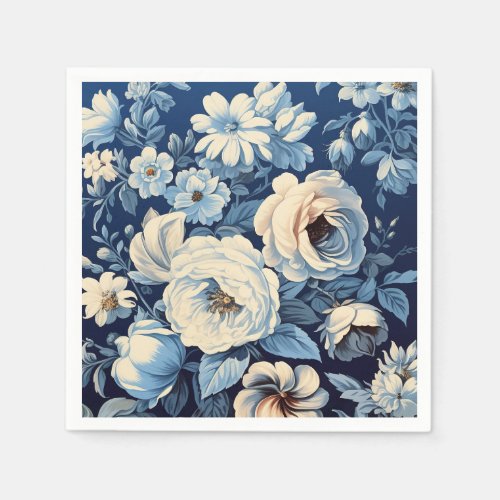 White Roses on Indigo Blue Background Napkins