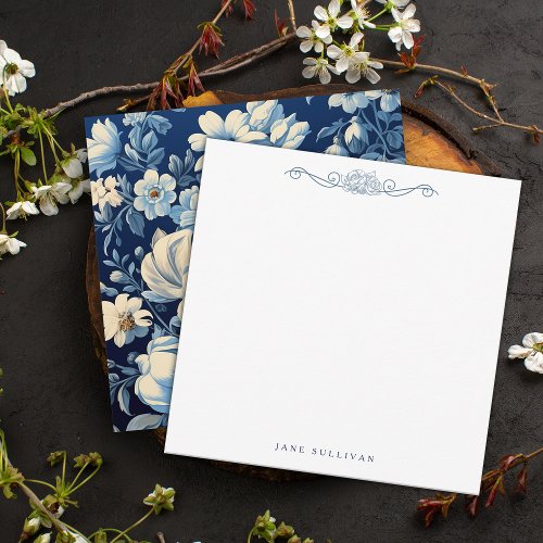 White Roses on Indigo Blue Background Note Card