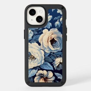 White Roses on Indigo Blue Background Speck iPhone 14 Case