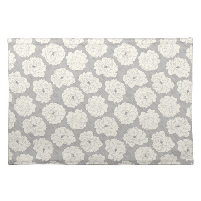 White Roses on Light Gray - seamless pattern. Cloth Placemat (Front)