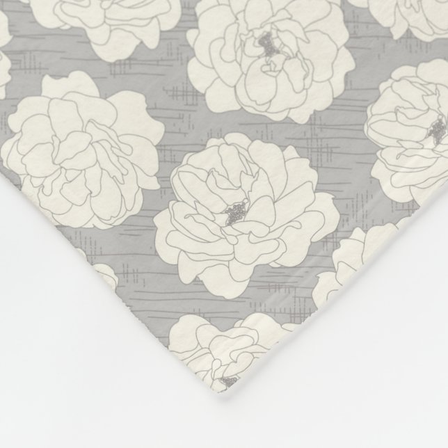 White Roses on Light Gray - seamless pattern. Fleece Blanket (Corner)