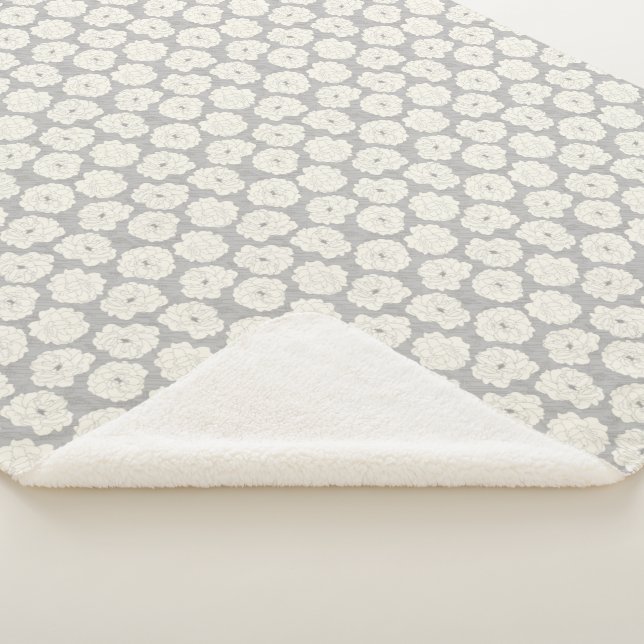 White Roses on Light Gray - seamless pattern. Sherpa Blanket (3/4)
