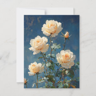 White Roses on Navy Background Postcard