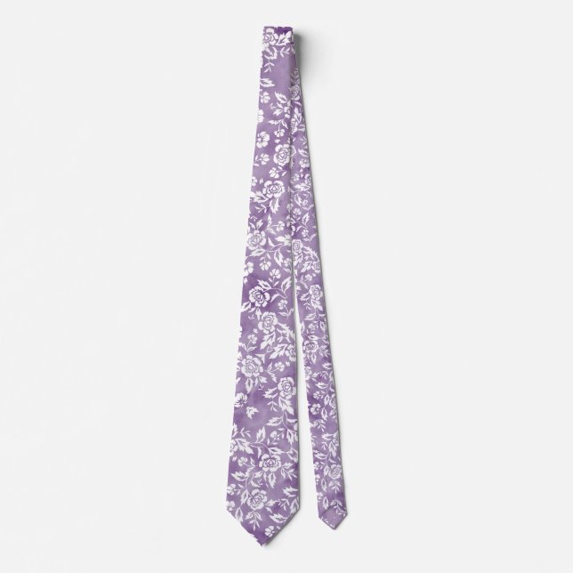 White Roses on Purple Neck Tie (Front)