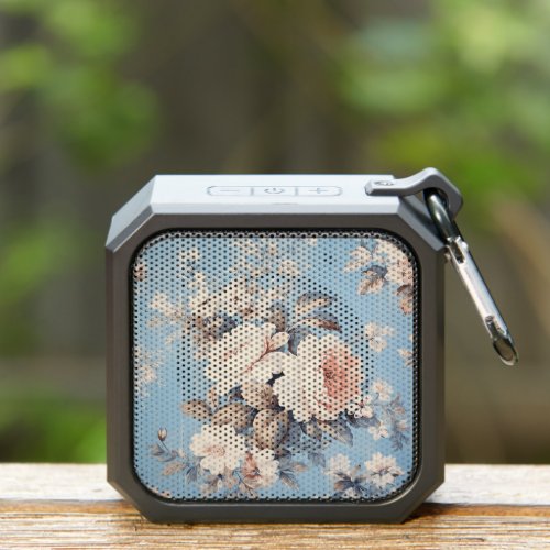 White Roses on Rustic Blue Background Bluetooth Speaker