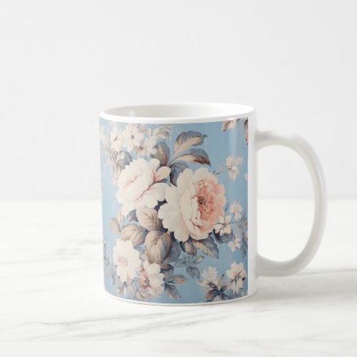 White Roses on Rustic Blue Background Coffee Mug