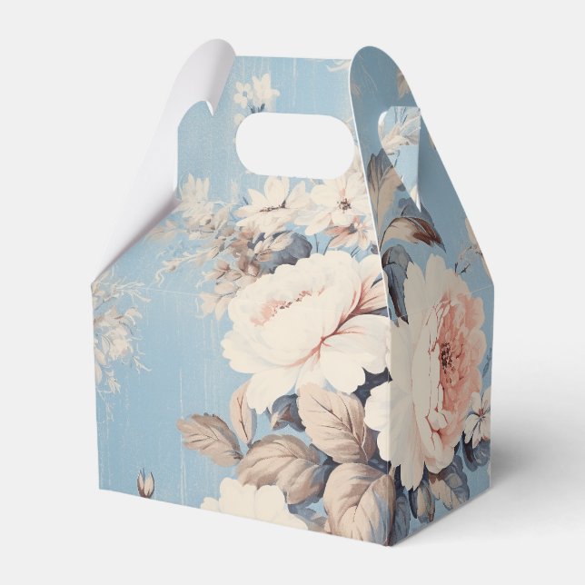 White Roses on Rustic Blue Background Favor Boxes (Front Side)