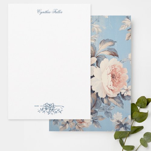 White Roses on Rustic Blue Background Note Card