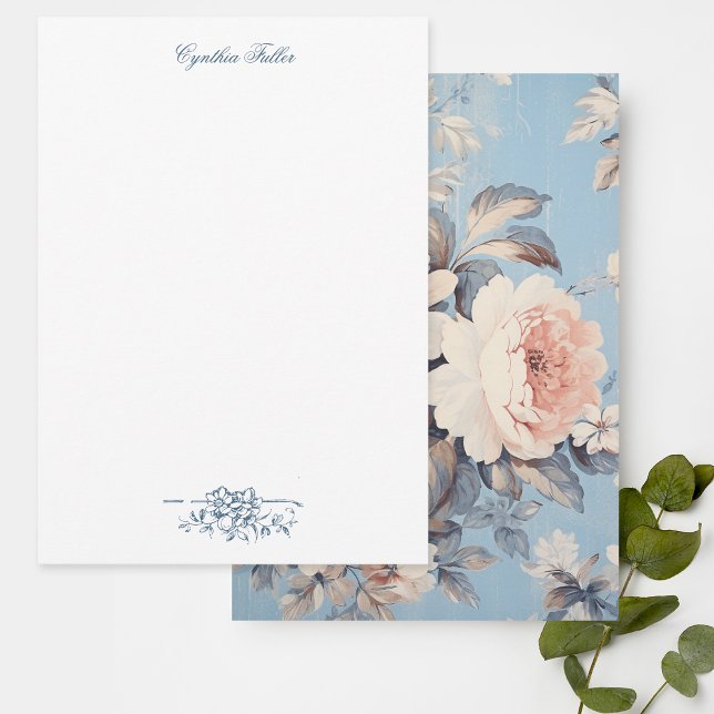 White Roses on Rustic Blue Background Note Card (Creator Uploaded)