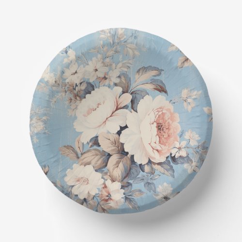 White Roses on Rustic Blue Background Paper Bowls