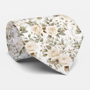 White Roses on White Neck Tie