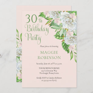 White Roses Orchids 30th Wedding Birthday Party Invitation