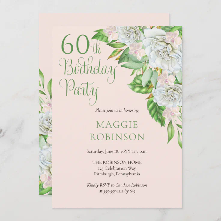 White Roses | Orchids 60th Wedding Birthday Party Invitation | Zazzle