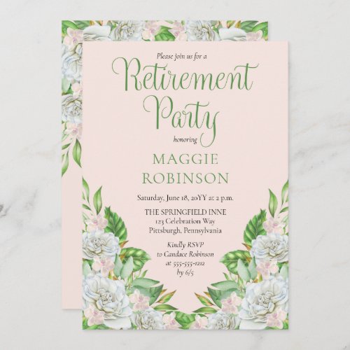 White Roses  Orchids Boho Floral Retirement Party Invitation