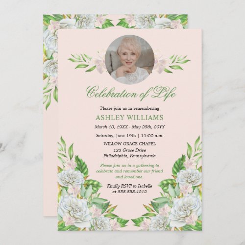 White Roses  Orchids Floral Celebration of Life I Invitation