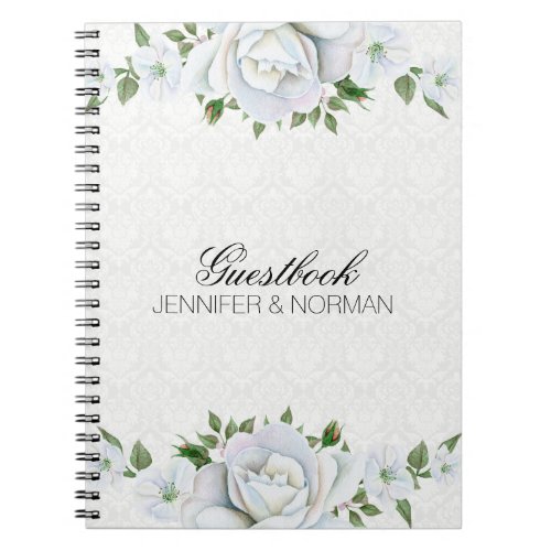 White Roses Over White Damask Notebook