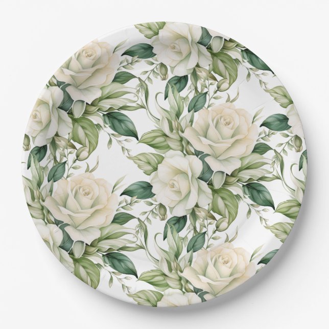 White Roses Paper Plates (Front)
