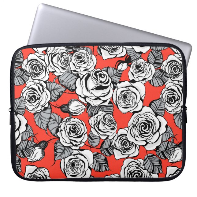 White roses pattern laptop sleeve (Front)