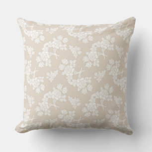 White Roses Pattern over Light Brown Throw Pillow