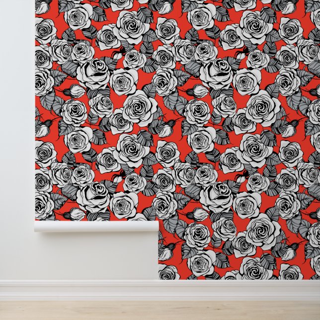 White roses pattern wallpaper  (Application)
