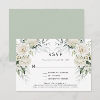 White Roses, Peonies Eucalyptus RSVP Invitation